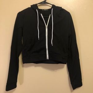 Black cropped zip up hoodie